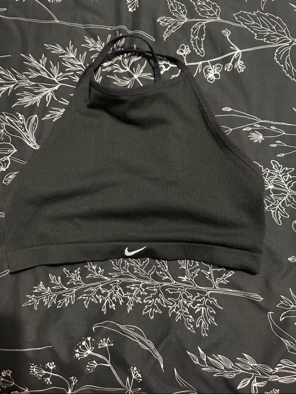 Nike Black Ribbed High-Neck Sports Bra with White Swoosh